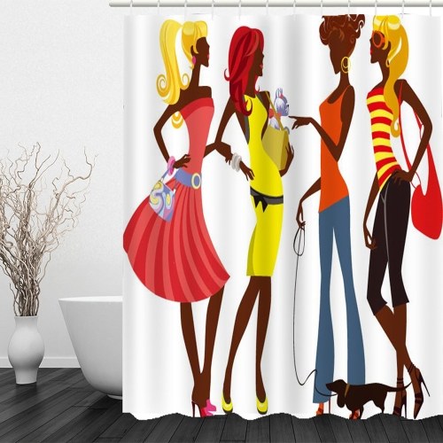 Simulation 3D Ethnic Style Character Leaves Waterproof Shower Curtain Drapes of Bathroom Toilet with Hooks