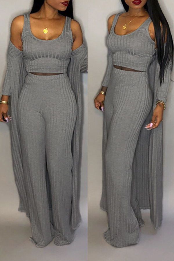 Cheap Two Pieces Lovely Casual  U Neck Grey Two-piece Pants Set (With