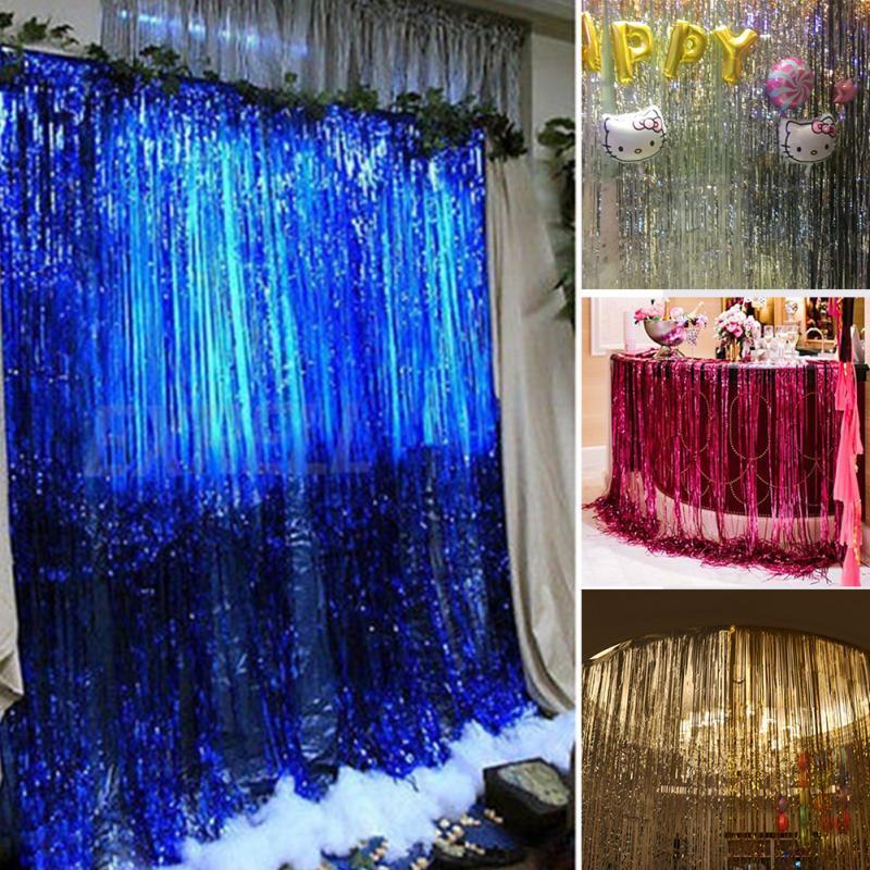 Wholesale-1M*2M Metallic Fringe Curtain Party Foil Tinsel Room Decor door curtain Christmas/Birthday/Wedding Party Photo New Year