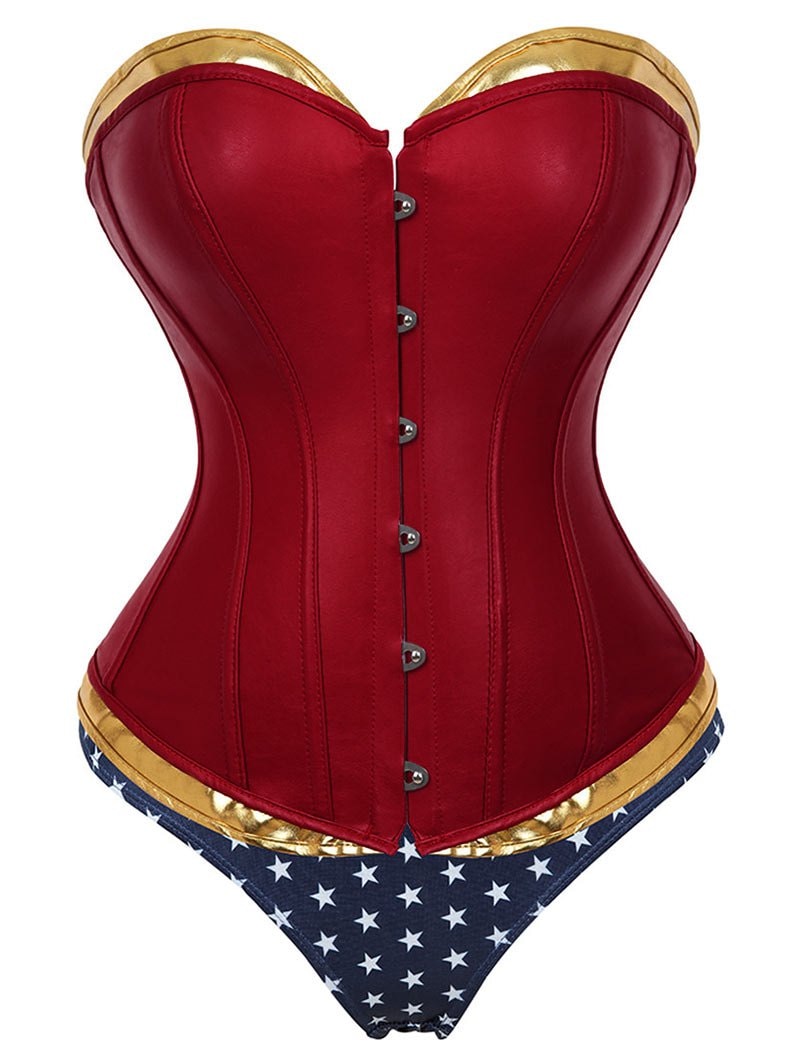 Plus Size PU Leather Lace Up Corset with Star Panty
