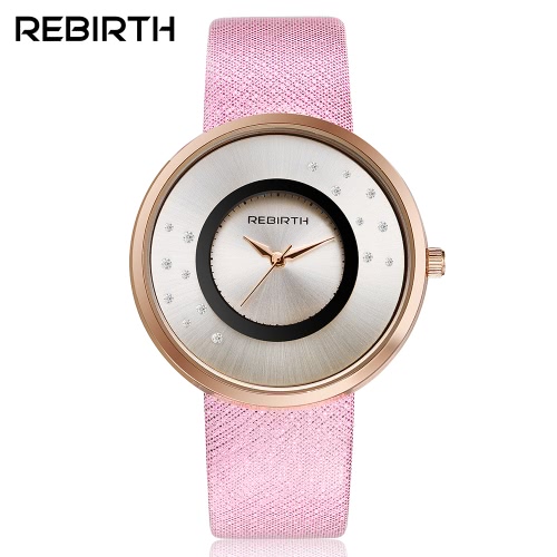 REBIRTH Brand Luxury Diamond Quartz Women Watches Water-Proof PU Leather Ladies Casual Wristwatch Good Gift