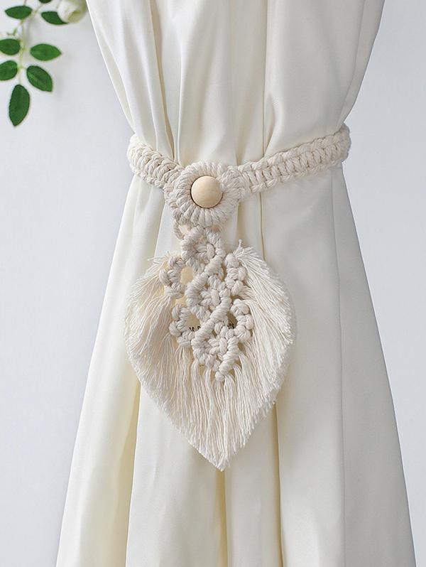 Nordic Style Boho Handmade Cotton Rope Macrame Leaf Shape Tassel Curtain Tieback