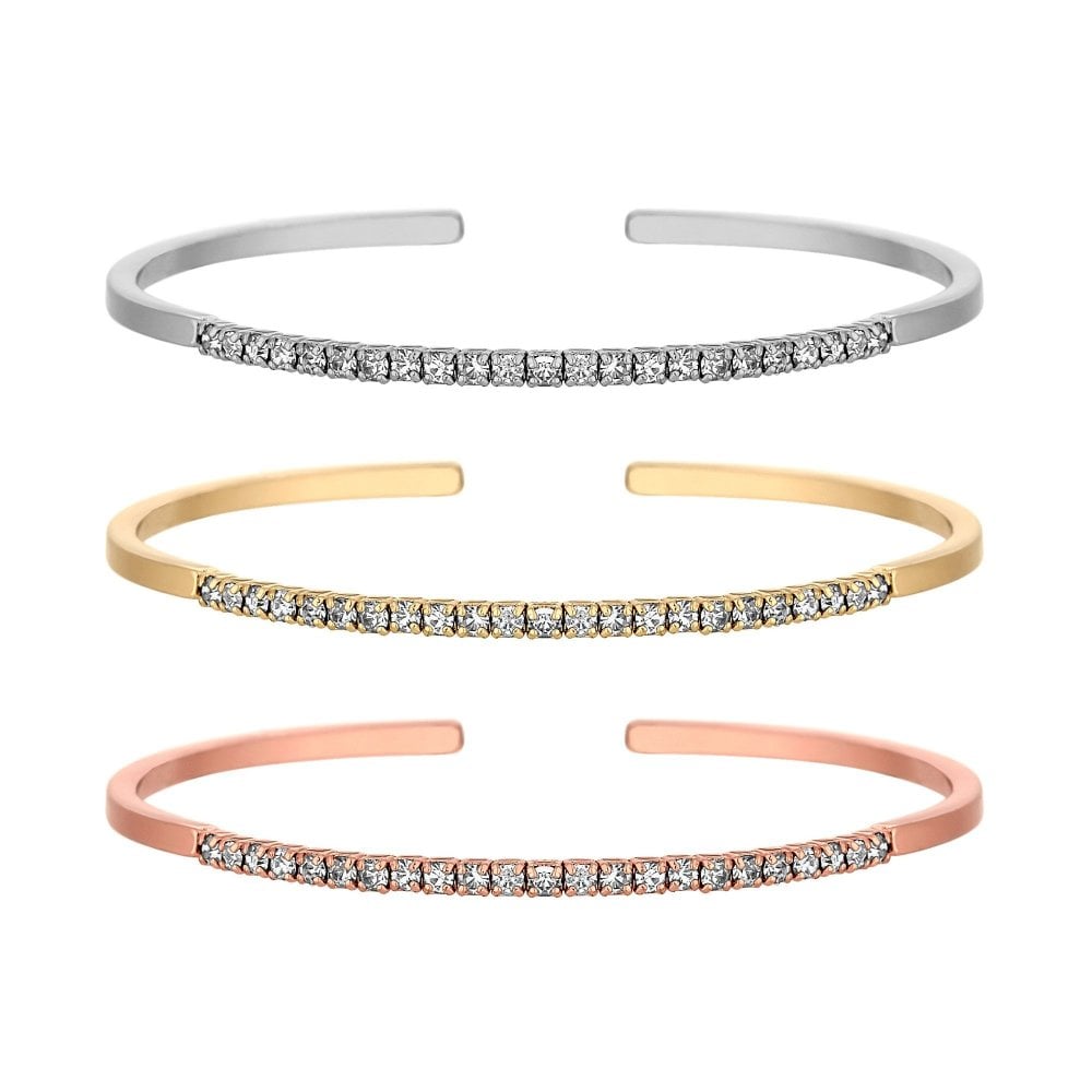 Tri Tone Crystal Cupchain Cuff Bracelets Pack Of 3