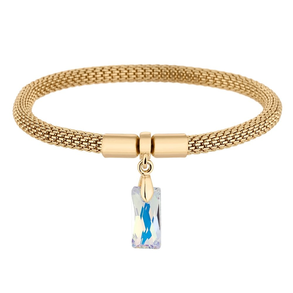 Gold Plated Multi-Coloured Baguette Stone Stretch Bracelet Embellished With Swarovski Crystals
