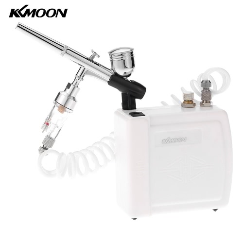 KKmoon New 110-240V Professional Gravity Feed Dual Action Airbrush Air Compressor Kit for Art Painting Makeup Manicure Craft Cake Spray Model Air Brush Nail Tool Set White