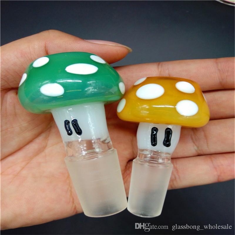 Green And Yellow Mushroom Glass bongs Accessories 14mm Or 19mm Male Joint High Quality Universal Glass Bowl