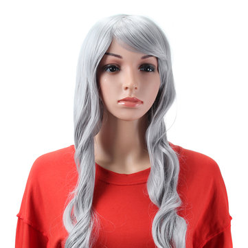 Grey Full Cosplay Wigs Costume Womens Long Curly Wavy Hair Halloween 80cm