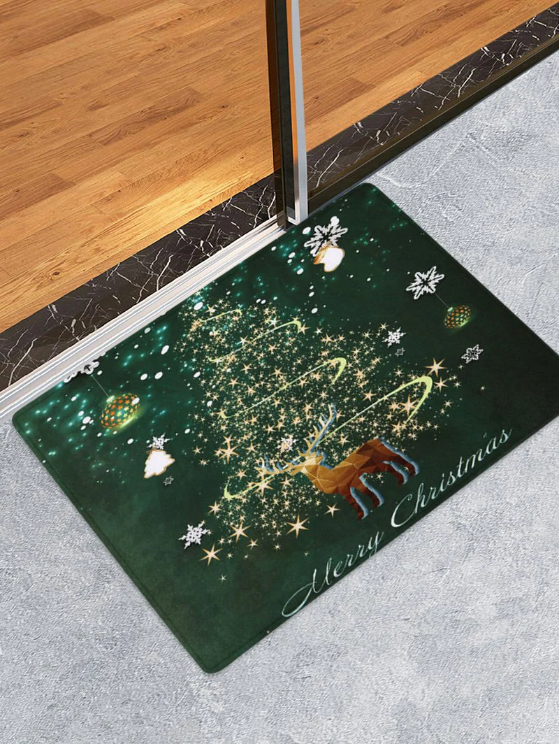 Deer Merry Christmas Tree Printed Fleece Floor Mat