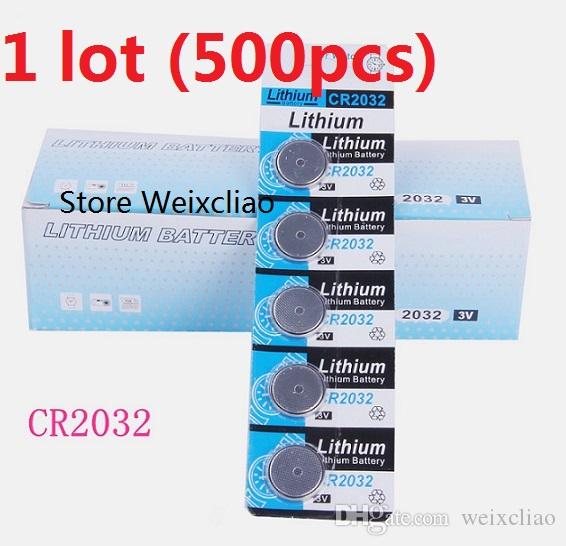 500pcs 1 lot CR2032 3V lithium li ion button cell battery CR 2032 3 Volt li-ion coin batteries card Free Shipping