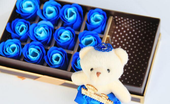Valentine's day gifts, lovely bear and 18 soap roses wedding gift box of soap free shipping SR10