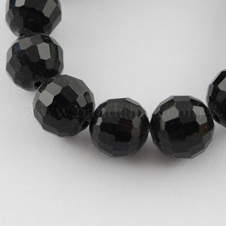 Transparent Glass Bead Strands, Faceted, Round, Black, 10mm; Hole: 1mm, about 72pcs/strand, 26