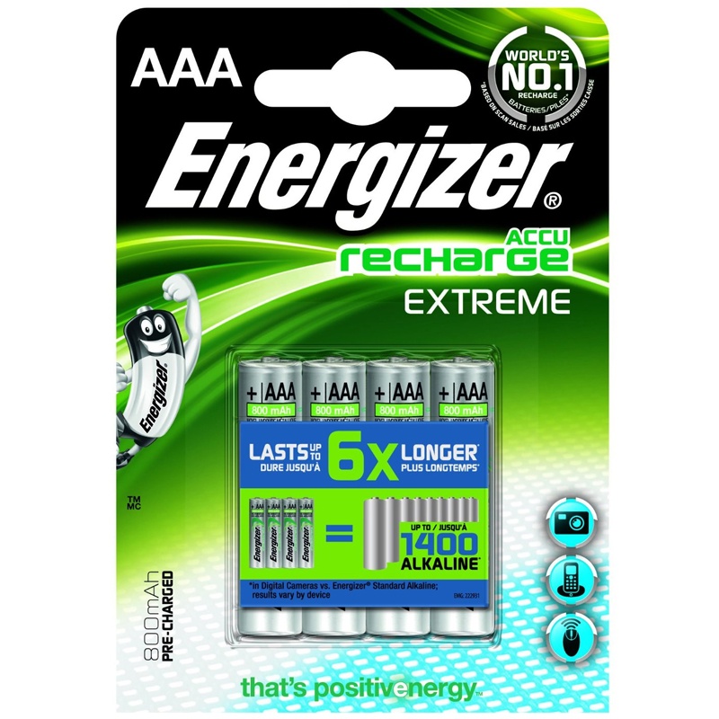 Energizer Akku 800mAh AAA Wiederaufladbare Batterien - 4 Stück