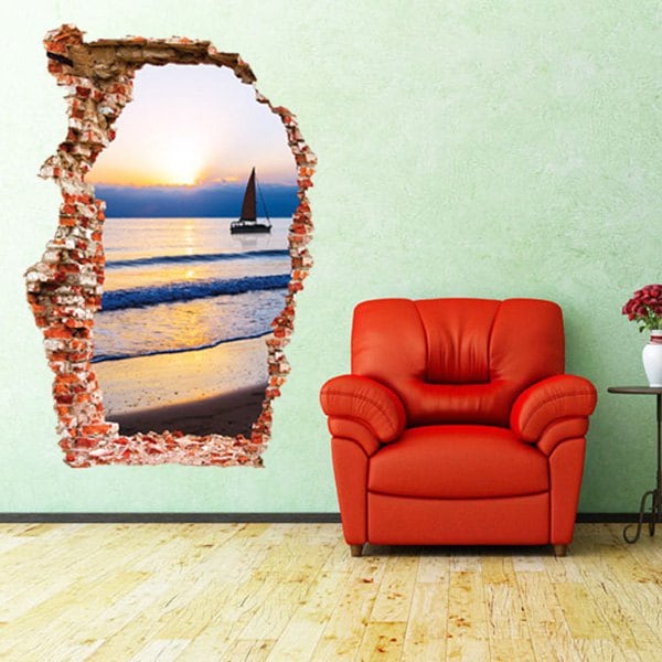 Hot Sale Sunset and Sea Design 3D Wall Sticker