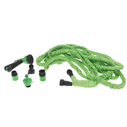 75FT Expandable Ultralight Garden Hose Fittings Set Flexible Water Pipe + Faucet Connector + Fast Connector + Valve + Multi-functional Spray Nozzle Green