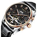 KINYUED Homme Montre Squelette Montre Montre mécanique Remontage automatique Cuir Marron 30 m Etanche Calendrier Chronographe Analogique Luxe Classique Simple Montre Habillée - Blanc Noir