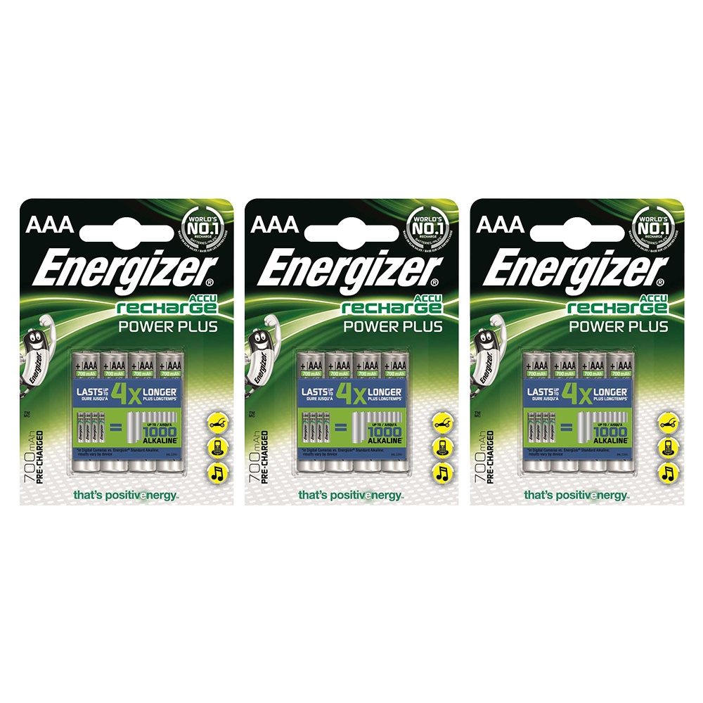 Energizer AAA Rechargeable Batteries Power Plus AAA 700 mAh Pre-Charged - Value 12 Pack