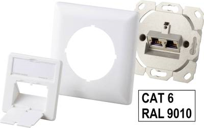Renkforce Netzwerkdose Wand Einsatz mit Zentralplatte und Rahmen CAT 6 2 Port NDU-6010 Reinweiß (9010) (RF-3338864)