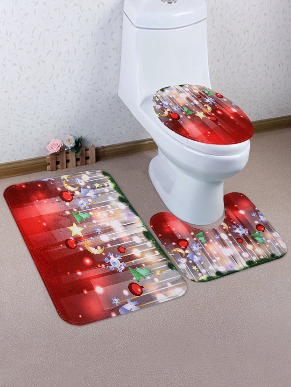 Christmas Hanging Decorations Patterned 3 Pcs Toilet Mat Set