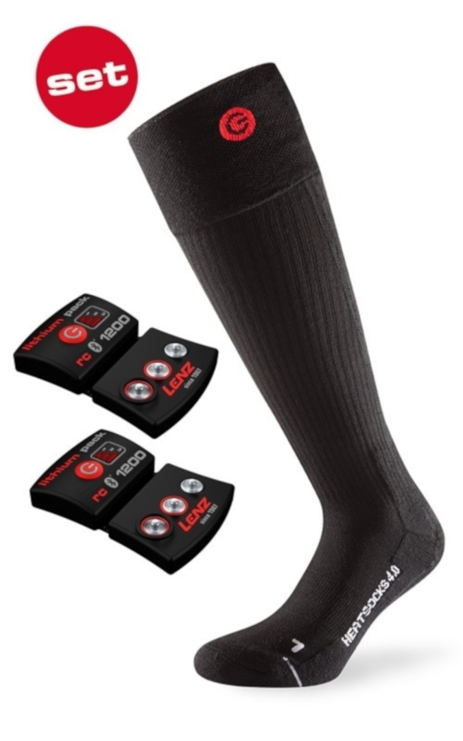 Lenz Set Lithium Batterie Pack rcB 1200 + 4.0 beheizbare Socken Schwarz Rot 45 46 47