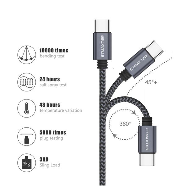 DHLB ETMAXTER Wearproof 1M 3.3FT High-speed Fast Charging Phone Charge Cables Micro USB type C Data Line 3ft Braided For Android IPD