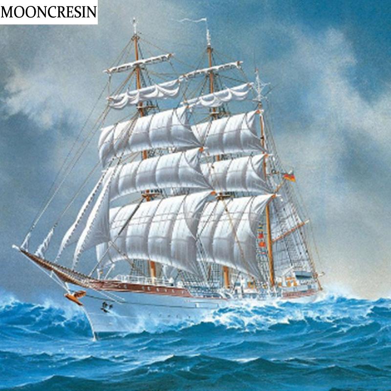 Diamond Embroidery Sailboat 5D Diy Diamond Painting Landscape Full Square Rhinestone Cross Stitch Mosaic Picture Home Decoration