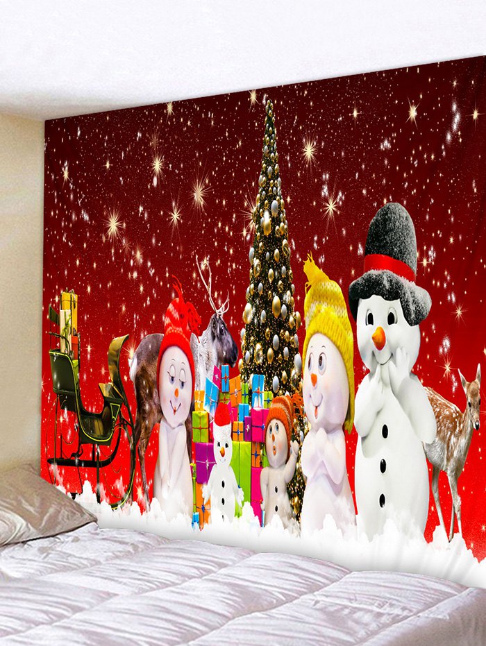 Christmas Tree Snowman Family Print Tapestry Wall Hanging Art Decoration