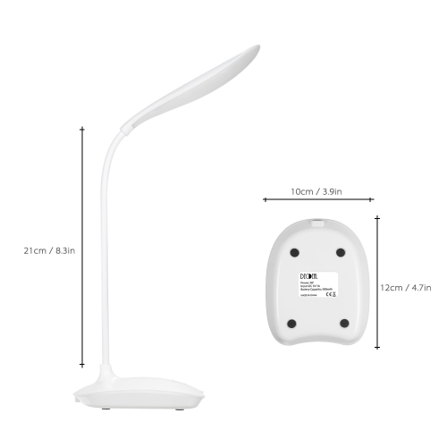Decdeal Ultralight White LED USB Rechargeable Dimmable Eye-Caring Desk Lamp Touch Control Table Light with 360