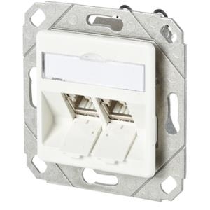 BTR Datendose C6Amodul, Cat 6A, 180°, 2-fach, Kanaleinbau, reinweiß RAL 9010 Zum Anschluss von 2 PCs, Kabelzuführung nach oben (130B11D21102-E)