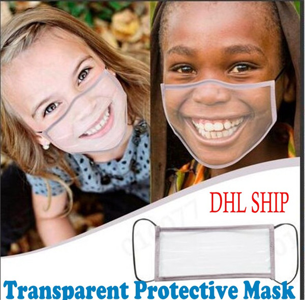 dhl shipping kids transparent face mask washable reusable masks deaf-mute anti dust antifog earloop clear masks party festival wears