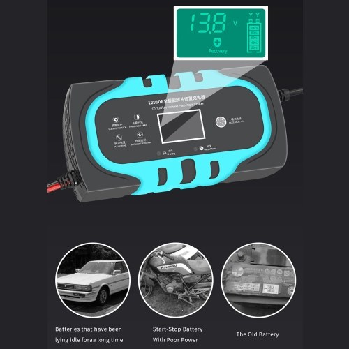 Chargeurs de batterie intelligents 12V 10A Chargeur de charge de réparation d'pulsations Entretien de la batterie avec écran LCD pour camion de voiture VUS motocyclette