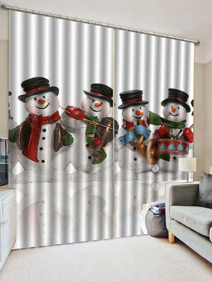 2PCS Christmas Music Snowman Pattern Window Curtains