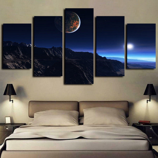 5 panels canvas wall art cliffs under the moon picture print on canvas oil painting modern giclee artwork wall decor