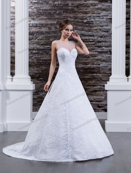 Beauty White Lace Scoop Buttons A-Line Wedding Dresses Bridal Pageant Dresses Wedding Attire Dresses Custom Size 2-16 ZW608075