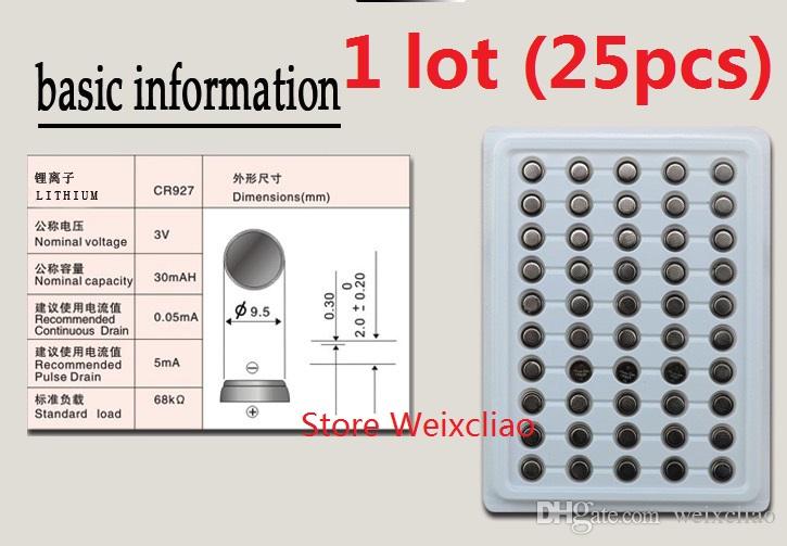 25pcs 1 lot CR927 3V lithium li ion button cell battery CR 927 3 Volt li-ion coin batteries tray package Free Shipping