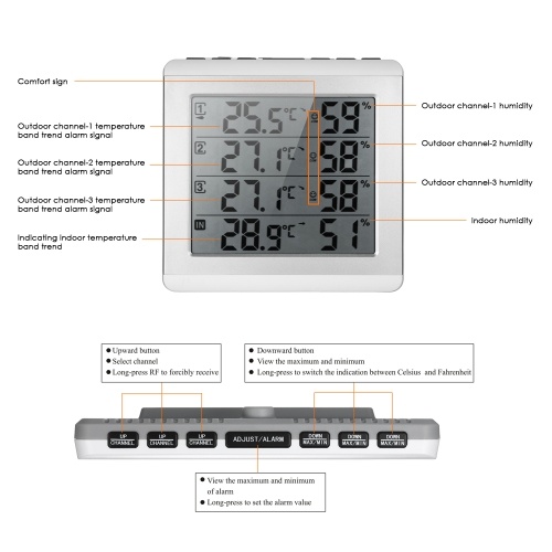 LCD Digital Wireless Indoor / Outdoor Thermometer Hygrometer