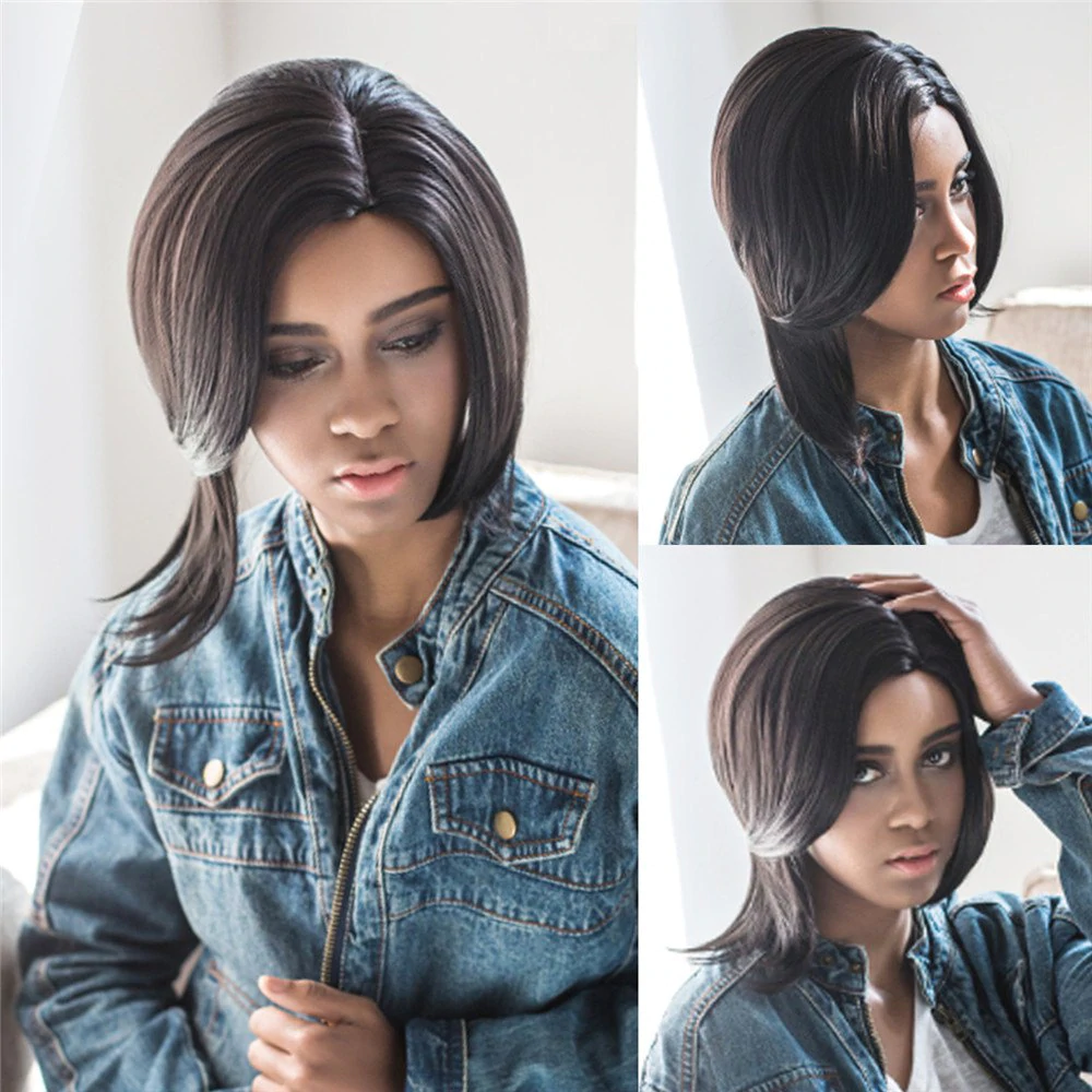 Unprocessed Medium Natural Straight Side Parting Synthetic Wig