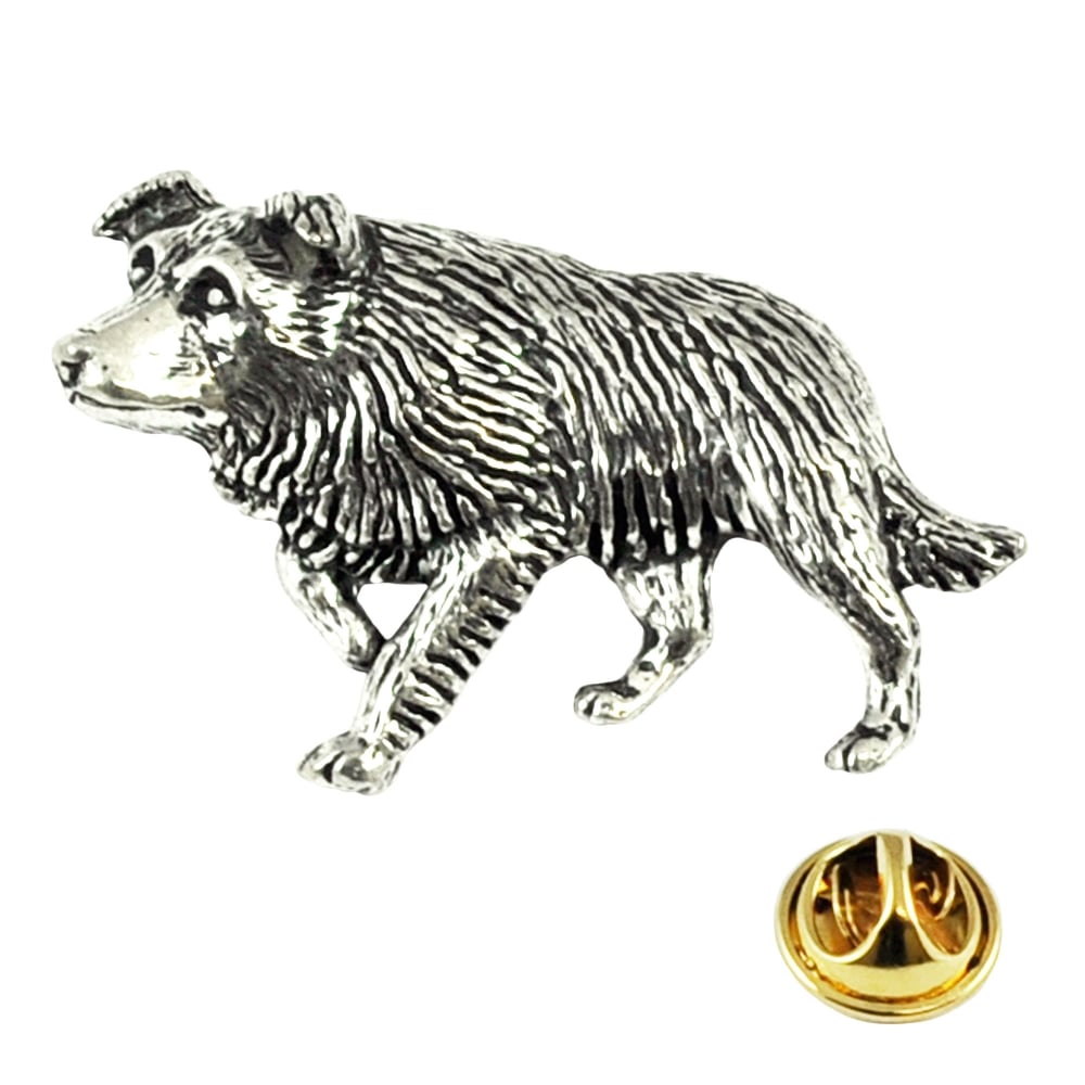 Border Collie Dog English Pewter Lapel Pin Badge