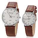 Couple's Simple Round Dial PU Band Quartz Analog Wrist Watch (Assorted Colors)
