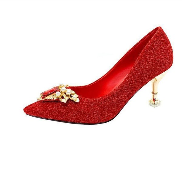 Women's shoes Spring and Autumn High fine heel pointed end @K41