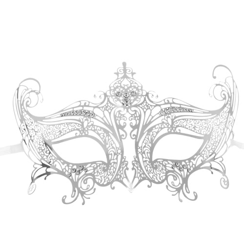 Festnight Romantic Silver Laser Cut Metal Half Mask with Rhinestones Masquerade Ball Halloween Mask Fancy Gift
