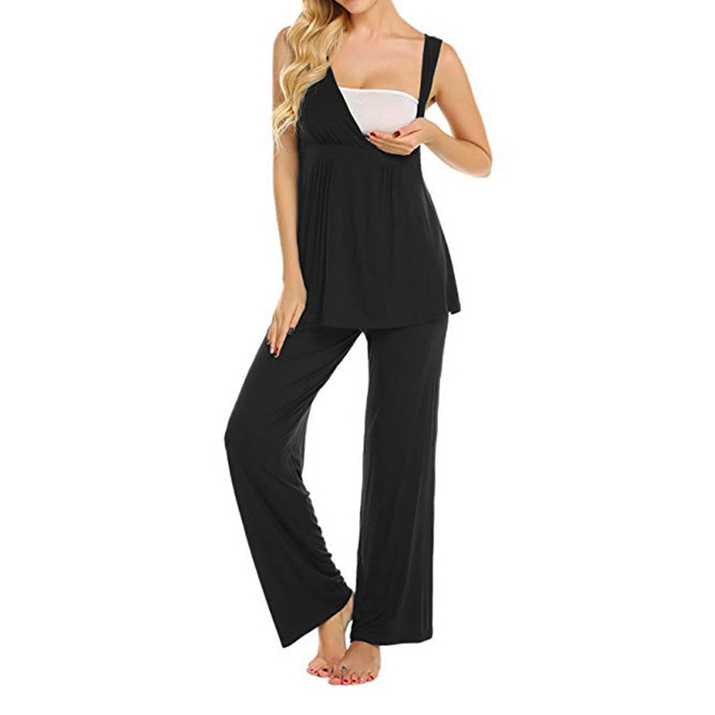 Casual Solid Nursing Tank and Pants Set