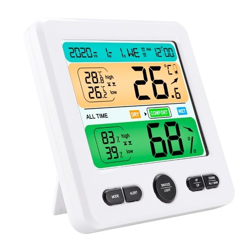 LCD-Display Wand-Desktop-Innenbereich Hochpräzises Temperatur- und Feuchtigkeitsmessgerät Elektronischer Haushaltswecker Intelligentes Zuhause