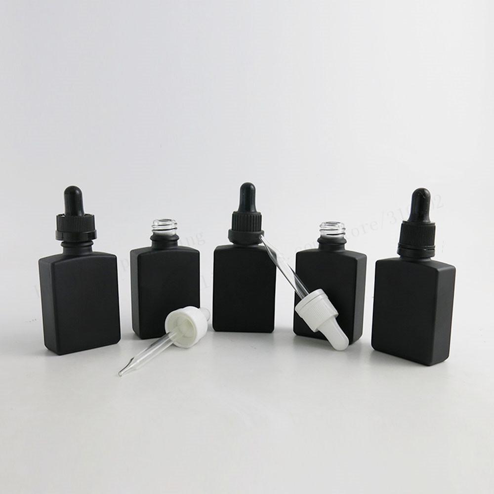 12 x 30ml Frost Black Flat Square Glass Bottles with Tamper Evident Dropper 1oz Black Liquid Glass Save Dropper Containers Vials