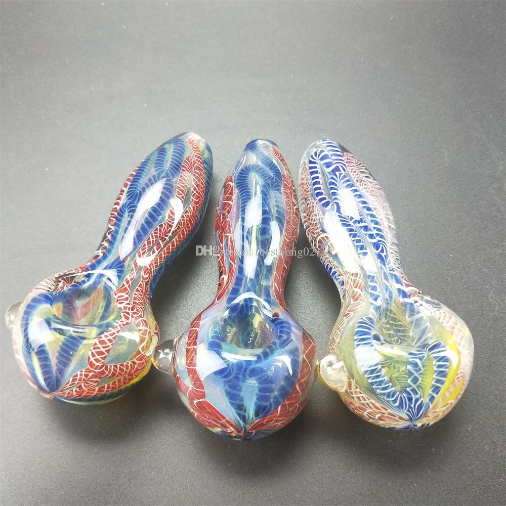 Hot Selling Gold Color Stripe Goldfish Glass pipe Smoking Pipes Glass Hand Pipes made in China Made by hand