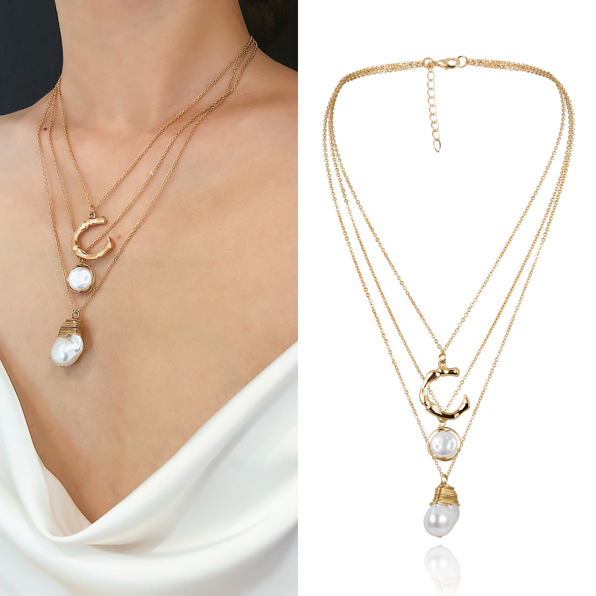 Multilayers Moon Decor Chain Necklace