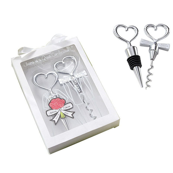 10pcs/lot creative wedding favors party back gifts for guests heart wine bottle plug and bottle opener decorations by dhl