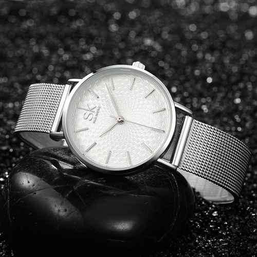 SK 2017 Brand Luxury Mesh Stainless Steel/ PU Strap Quartz Women Casual Watches 30M Water-Proof Ladies Business Wristwatch Feminio Relogio