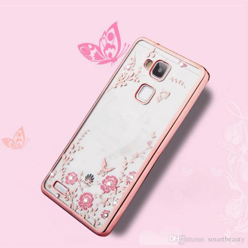 For Huawei Nova 2 Plus Enjoy 5S Secret Garden Flowers Rhinestone Phone Cases Rose Gold Plating TPU Back Case Cover