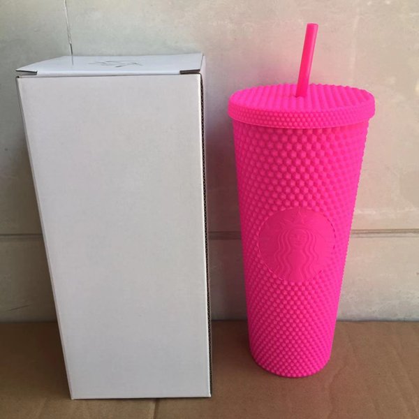 2021 Starbucks Studded Cup Tumblers 710ml Matte Barbie Pink Plastic Mugs with Straw Factory Supply
