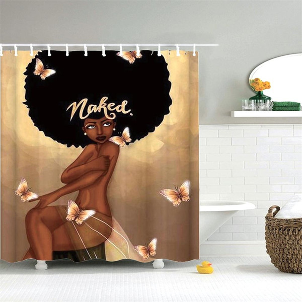African Sexy Black Girl Shower Cutain Woman Black Hair with Naked Quotes For Bathroom Design Shower Curtain African